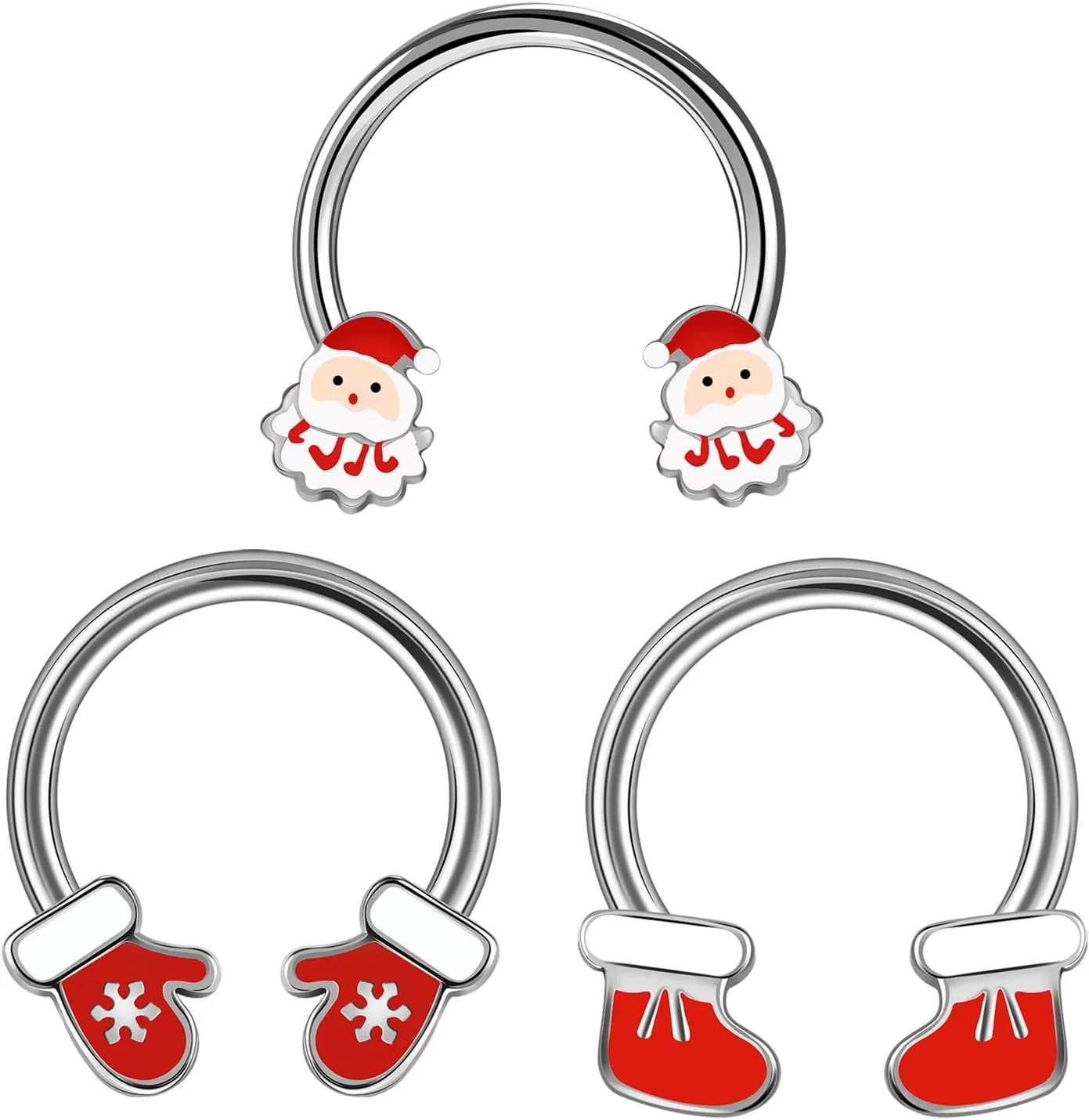 BodyAce Christmas Nose Rings Septum Hoops, 16g Daith Earrings Conch Piercing Tragus Jewelry, Surgical Steel Septum Ring for Women Christmas Nose Hoop
