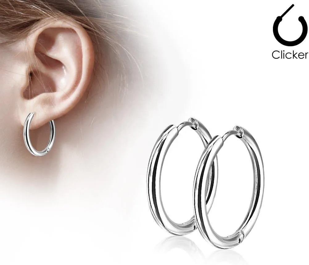 BodyJewelryOnline 20G 316L Surgical Stainless Steel Small Hoop Earrings 20mm 16mm 14mm 12mm 10mm Huggie Hoop Earrings Cartilage Piercing Hinge Action Seamless Hinged Sleeper Earrings