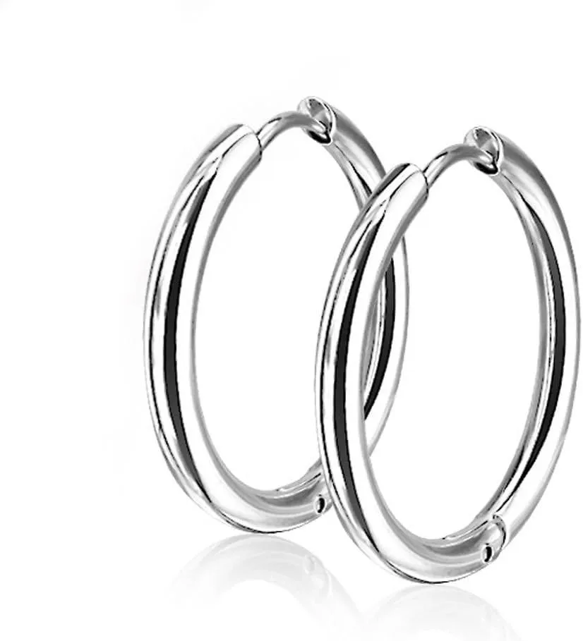 BodyJewelryOnline 20G 316L Surgical Stainless Steel Small Hoop Earrings 20mm 16mm 14mm 12mm 10mm Huggie Hoop Earrings Cartilage Piercing Hinge Action Seamless Hinged Sleeper Earrings
