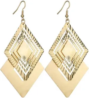 Bohemia Gold Drop Dangle Earrings Spiral Round Disc Long Earrings Retro Hollow Rhomb Statement Chandelier Earrings For Women Girls
