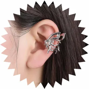 Bohemian Crystal Butterfly Cuff Earrings Silver Elf Cartilage Cuff Earrings Cz Butterfly Cuff Wrap Earring Rhinestone Fairy Elf Clip on Earring Jewelry for Women Gifts