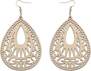 Bohemian Geometric Wood Earrings for Women Vintage Natural Wooden African Lightweight Teardrop Dangle Earrings Statement Boho Jewelry