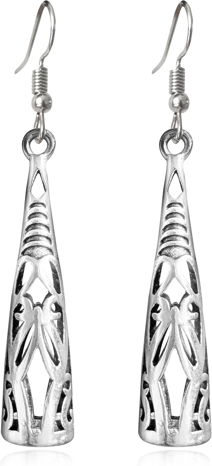 Bohemian Vintage Sliver Hollow Torch Lightweight Dangle Drop Earrings Retro National Style Carving Flower Hook Earrings For Women Jewelry Gifts