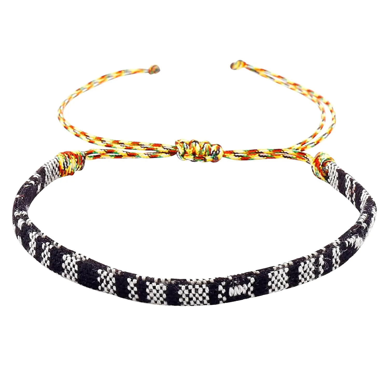 Boho Bracelets for Women & Mens Braided sunmer bracelets for women & men surfer Beach Jewelry Waterproof Adjustable String Rope Anklet (Black and White)