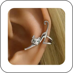 Boho Cat Ear Cuff Earrings Gold Funny Cat Ear Climber Earring Vintage Small Kitty Cartilage Clip Earring Punk Animal Kitten Wrap Hoop Earrings Non Pierced Earrings Jewelry for Women