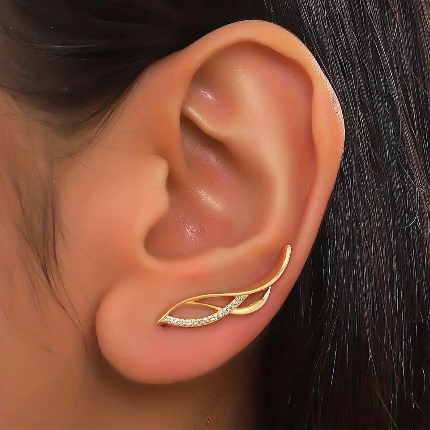 Boho Crystal Ear Climber Earrings Gold Rhinestone Crawler Earrings Vintage Cluster Crystal Stud Earrings Cz Climbing Earrings Jewelry for Women