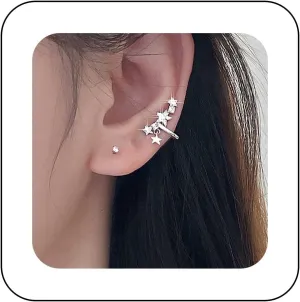 Boho Crystal Star Ear Cuff Earrings Silver Star Cartilage Cuff Earrings Rhinestone Star Cuff Wrap Earrings Non Piercing Clip on Earring Jewelry for Women