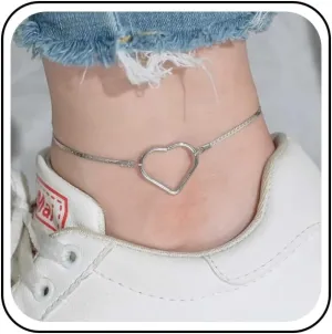Boho Love Heart Anklet Silver Ankle Bracelet Open Heart Anklets Minimalist Anklets Summer Foot Chain Jewelry for Women