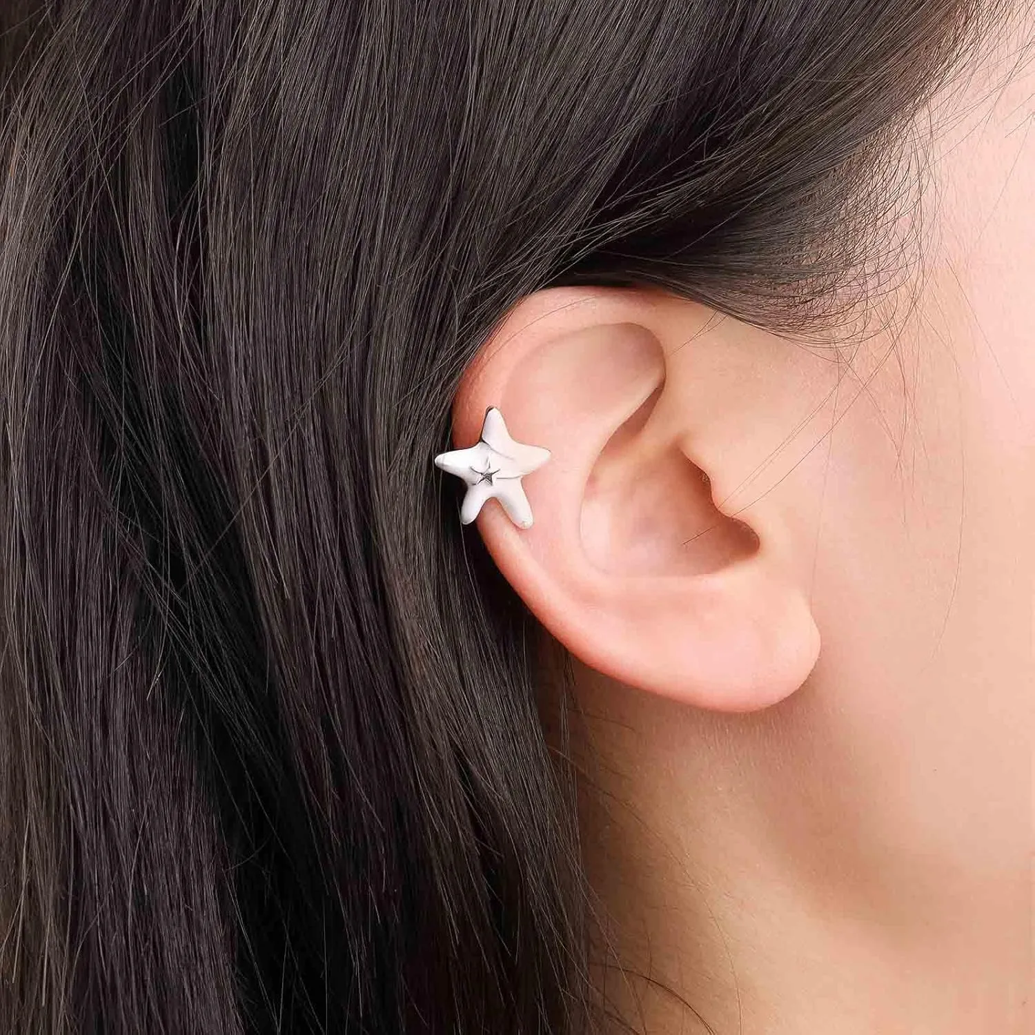 Boho White Star Ear Cuff Earrings White Star Ear Clip Earrings Vintage Resin Star Cuff On Earrings Star No Piercing Clip Earrings Jewelry for Women
