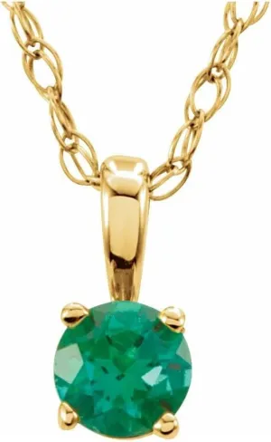 Bonyak Jewelry 14k Yellow Gold 3mm Round Imitation Emerald Birth Month Stone 14" Necklace Beautiful