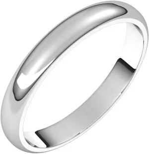 Bonyak Jewelry Platinum 3mm Half Round Band Beautiful, Size 6