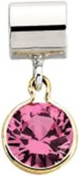 Bonyak Jewelry Sterling Silver & 14KY Bead with October Imitation Pink Tourmaline Birthstone Dangle