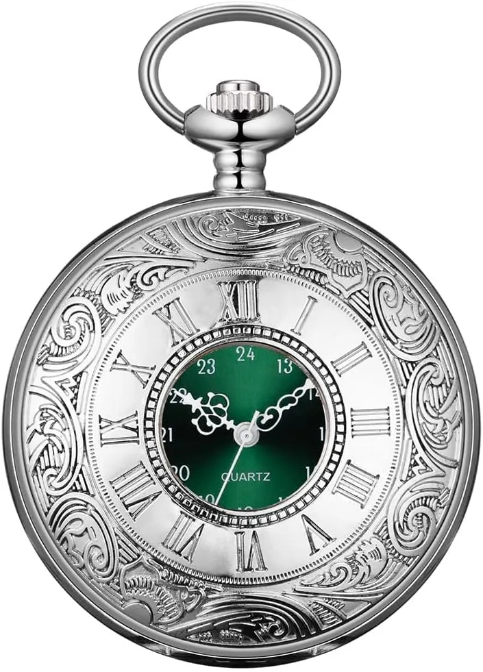 BOSHIYA Pocket Watches for Men Vintage Unique Blue Dial Roman Numerals Scale Black Quartz Pocket Watch with Chain for Christmas Graduation Birthday Gifts
