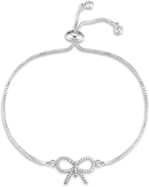 Bow Bracelet for Women Cubic Zirconia Bowkont Charm Bracelet Christmas Bow Jewelry