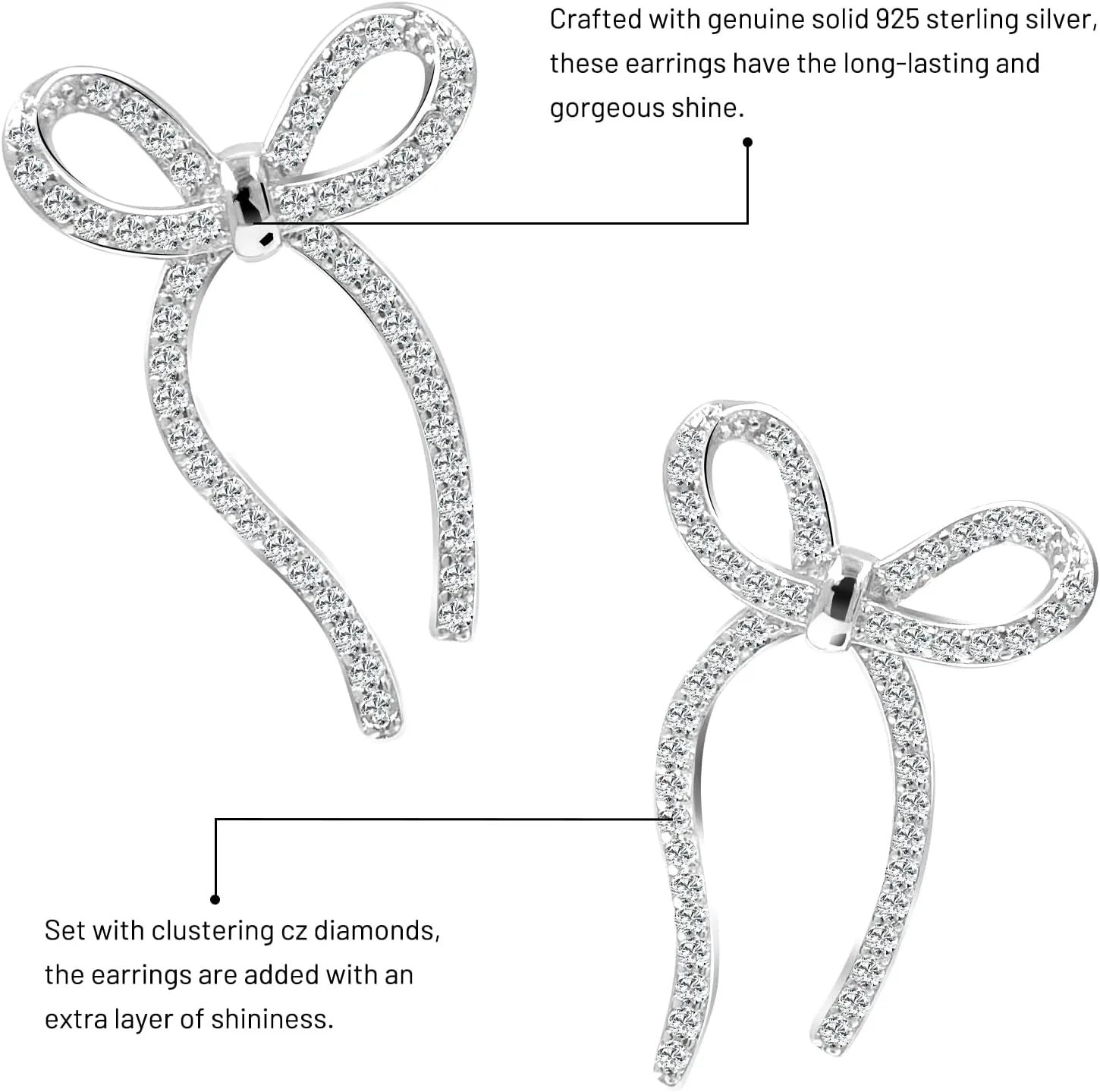 Bow Earring, Hypoallergenic Bow Stud Earrings for Women with 5A Cubic Zircon for Mothers Day, Wedding, Bridal, Birthday, Anniversary