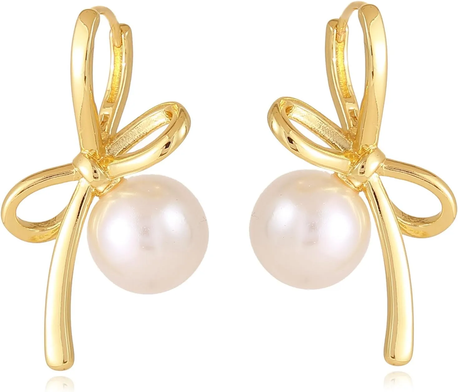Bow Earrings for Women Pearl Bow Hoop Earrings Gold Silver Drop Dangle Earrings Trendy Bow Pearl Jewelry for Wedding Party