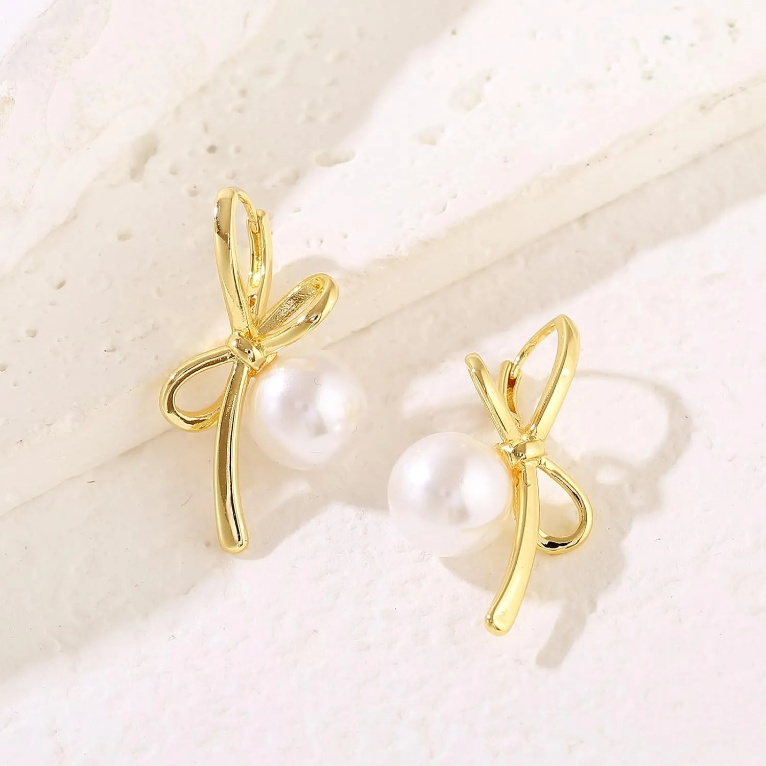 Bow Earrings for Women Pearl Bow Hoop Earrings Gold Silver Drop Dangle Earrings Trendy Bow Pearl Jewelry for Wedding Party