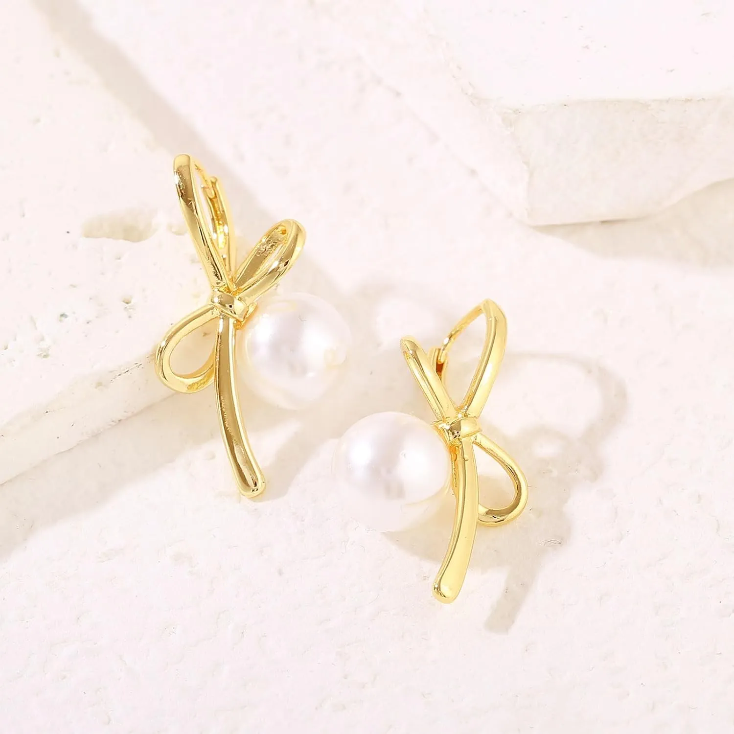 Bow Earrings for Women Pearl Bow Hoop Earrings Gold Silver Drop Dangle Earrings Trendy Bow Pearl Jewelry for Wedding Party