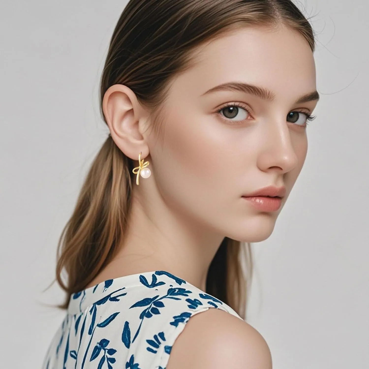 Bow Earrings for Women Pearl Bow Hoop Earrings Gold Silver Drop Dangle Earrings Trendy Bow Pearl Jewelry for Wedding Party