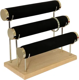 Bracelet Display Holder Small Size Jewelry Storage Stand 3 Tier Bangle Organizer Wooden Velvet Watch Tower