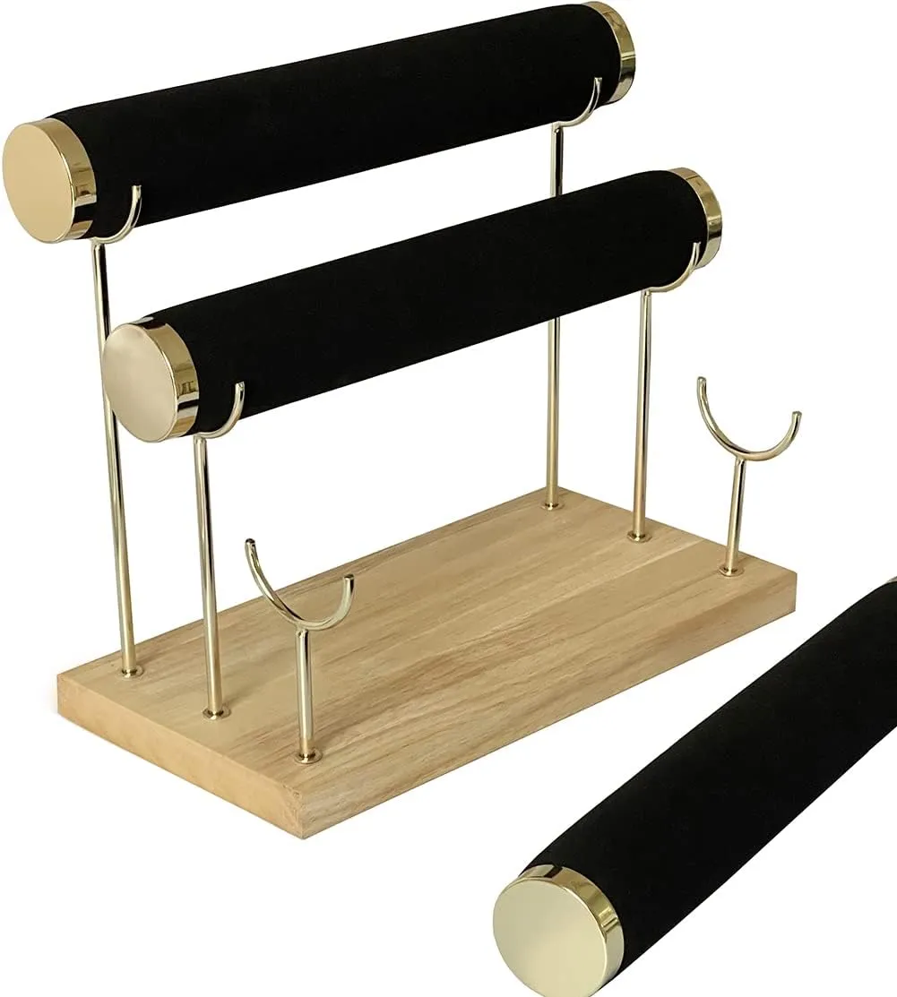 Bracelet Display Holder Small Size Jewelry Storage Stand 3 Tier Bangle Organizer Wooden Velvet Watch Tower