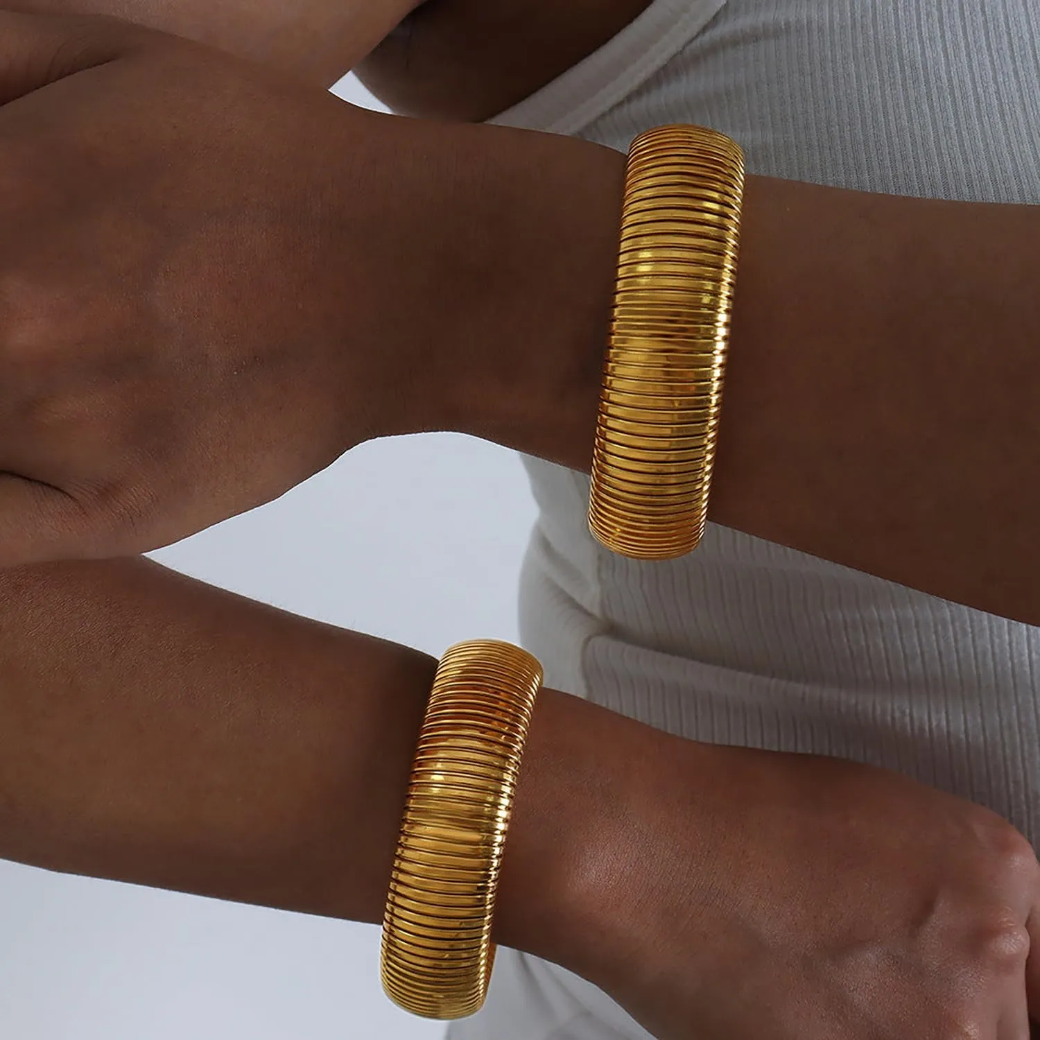 Bracelets for Women 14K Gold Plated/Silver Stretch 10/14/16mm Snake Chain Bangle Cuff Bracelet Jewelry Gifts for Women