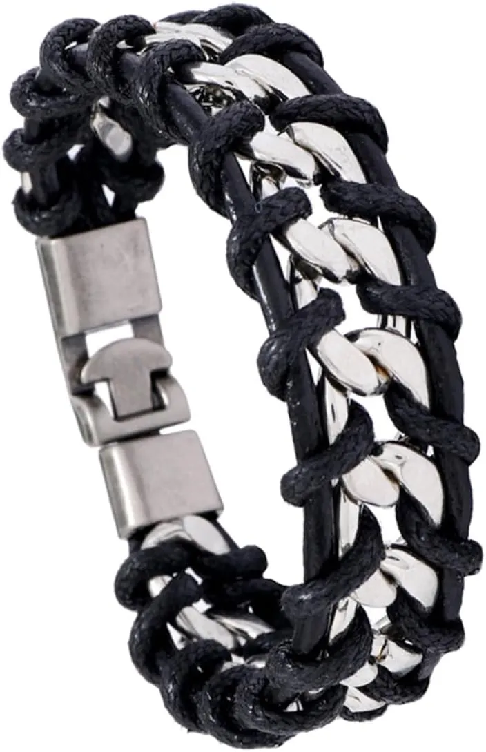 Braided Leather Bracelet for Men Punk Style Cuff Wrap Bracelet Woven Wristband Unique Handmade Men Accessory Fashionable Chain Wrist Cuff