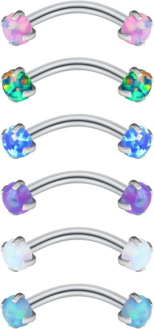 Briana Williams 6pcs Stainless Steel Rook Daith Earrings Belly Lip Ring Eyebrow Studs Cartilage Tragus Cubic Zirconia Barbell Body Piercing 8mm (5/16")
