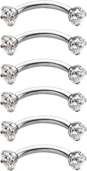 Briana Williams 6pcs Stainless Steel Rook Daith Earrings Belly Lip Ring Eyebrow Studs Cartilage Tragus Cubic Zirconia Barbell Body Piercing 8mm (5/16")
