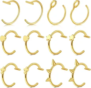 Briana Williams Fake Lip Piercing Fake Lip Ring Fake Nose Ring Fake Nose Piercing Faux Lip Rings Fake Snake Bite Piercing Clip on Non Piercing Double Cartilage Helix Earrings Ear Cuff for Women Men