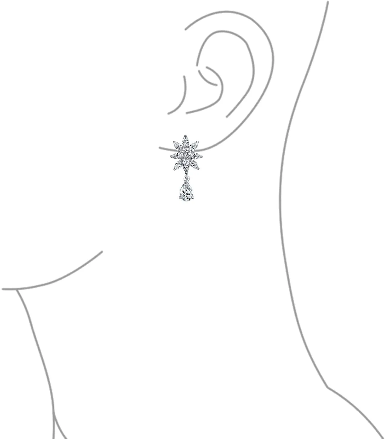 Bridal Jewelry Set Art Deco Vintage Estate Style Cubic Zirconia Marquise Leaf Teardrop AAA CZ Statement Cleavage Choker Necklace & Chandelier Dangle Clip On Or Pierced Earrings For Women Pageant