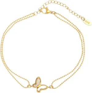 Butterfly Anklets for Women, Anklet Boho Stainless Steel Double Layer Chain Gold Foot Jewelry Beach Summer 10Inch(24.5cm)