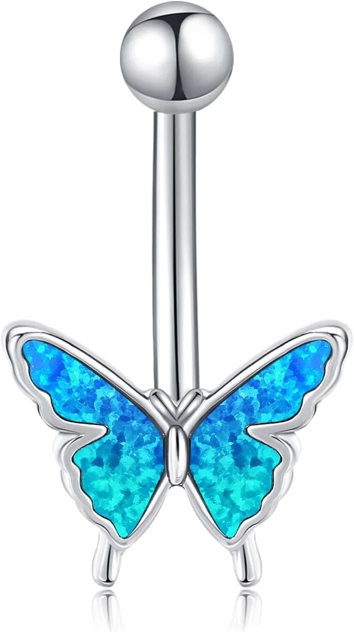 Butterfly Belly Button Ring Dangle 925 Sterling Silver Belly Button Piercing Body Navel Rings