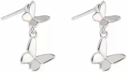Butterfly Dangle Stud Earrings for Women 925 Sterling Silver Minimalist Tiny Butterfly Drop Earrings Cartilage Earrings Piercing Studs Dainty Ear Jewelry