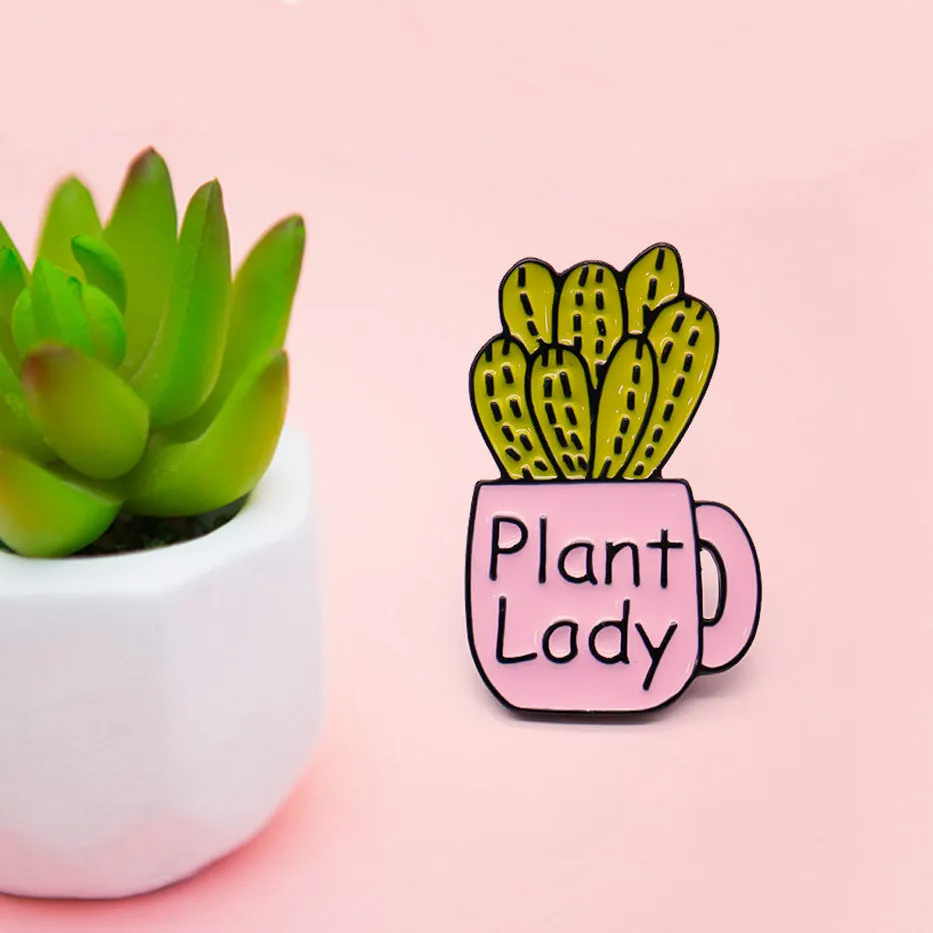 Cactus Potted Plant Lady Brooch