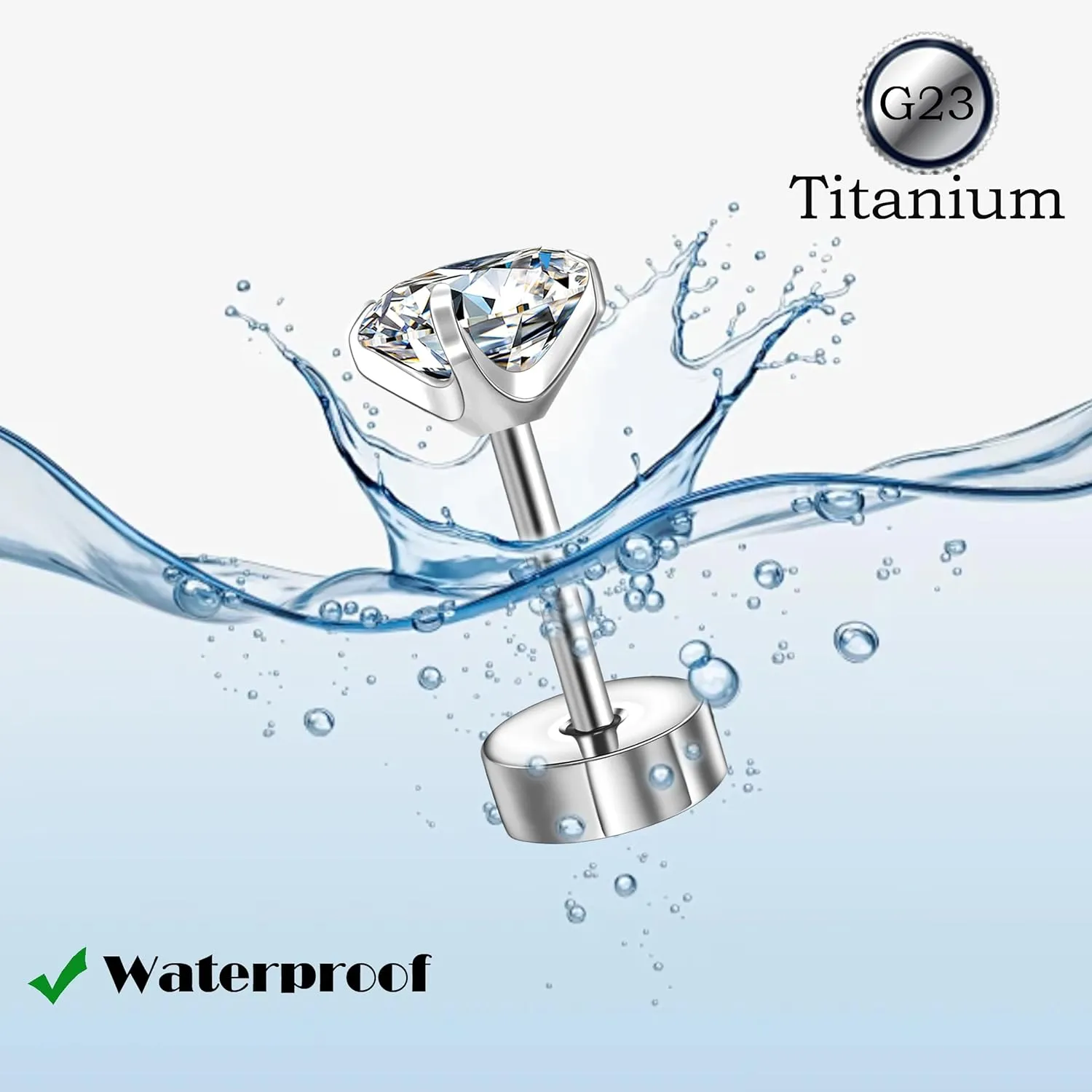 CANDYFANCY 5mm CZ Flat Back Earrings for Women Men 3 Pairs 20G Titanium Stud Earring AB Cubic Zircon Opal Ball Flat Stud Earrings Set for Hypoallergenic Cartilage Helix Lobe Piercing