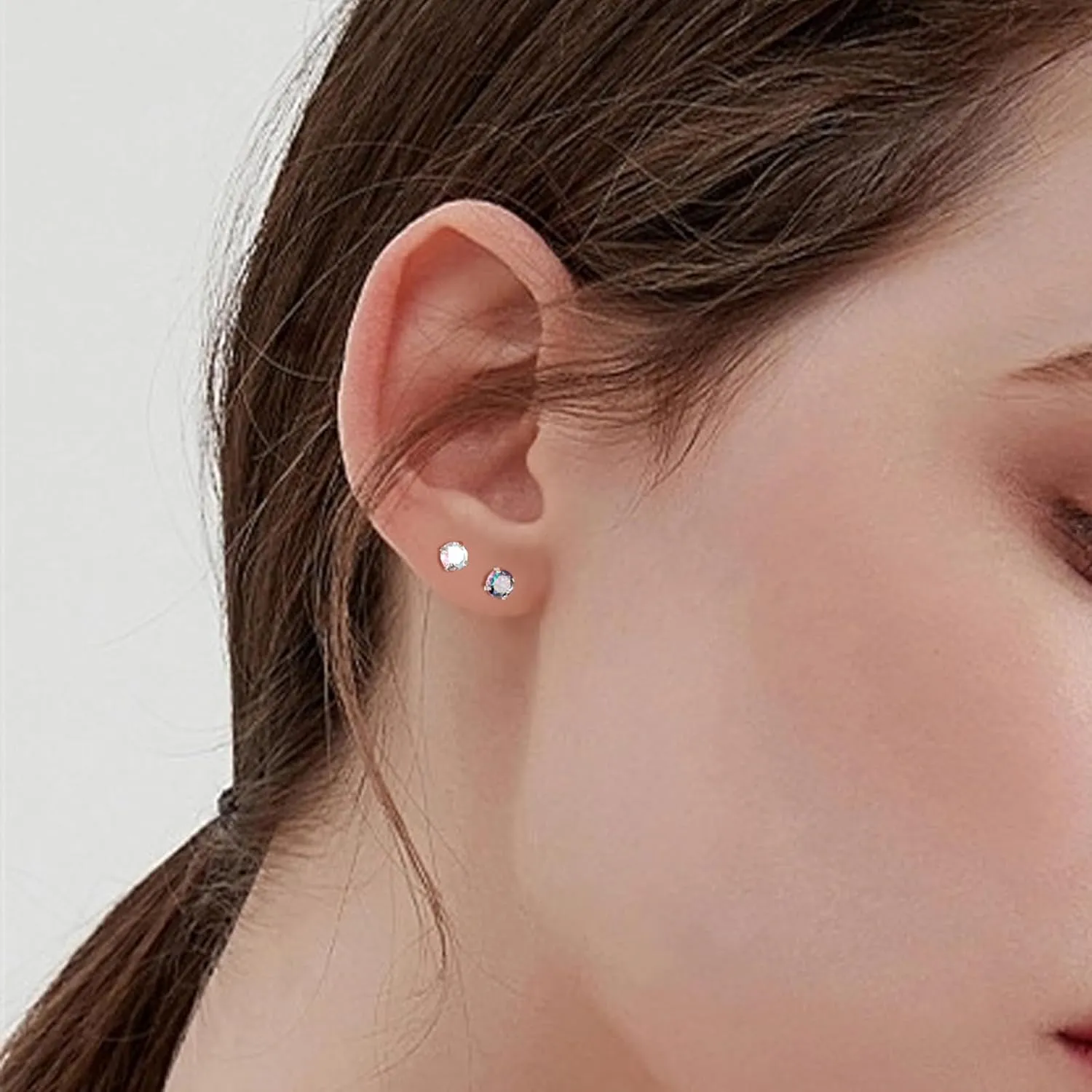 CANDYFANCY 5mm CZ Flat Back Earrings for Women Men 3 Pairs 20G Titanium Stud Earring AB Cubic Zircon Opal Ball Flat Stud Earrings Set for Hypoallergenic Cartilage Helix Lobe Piercing