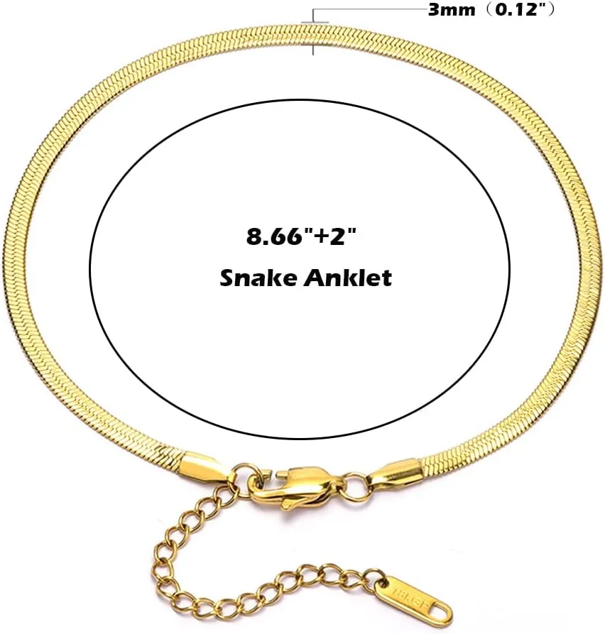 CANDYFANCY Gold Ankle Bracelets for Women Flat Mariner Cuban Rope Snake Anklet 18K Gold Plated Foot Chain Cuban Link Adjustable Ankle Bracelets for Women