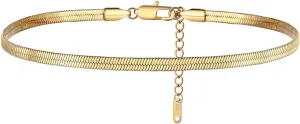 CANDYFANCY Gold Ankle Bracelets for Women Flat Mariner Cuban Rope Snake Anklet 18K Gold Plated Foot Chain Cuban Link Adjustable Ankle Bracelets for Women