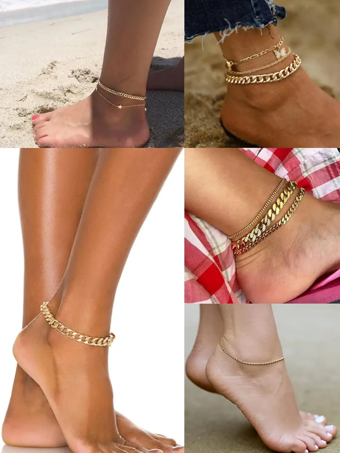 CANDYFANCY Gold Ankle Bracelets for Women Flat Mariner Cuban Rope Snake Anklet 18K Gold Plated Foot Chain Cuban Link Adjustable Ankle Bracelets for Women