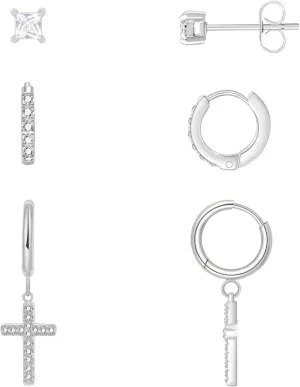 CANDYFANCY Gold Earring Set for Women Danity Cross Dangle Drop Earrings Cz Stud Hoops Minimalist Stainless Steel Earrings Stacks Set Christian Faith Jewelry Fashion Jewelry Birthday Gifts for Her