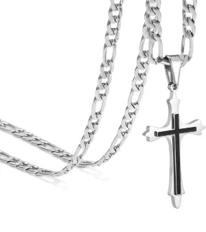 CaptainSteeL Cross Necklace for Men and Women-Gold/Silver Stainless Steel Double layer Cross Pendant Necklace for Men,18-24inchs,Gifts with Flannel Bag