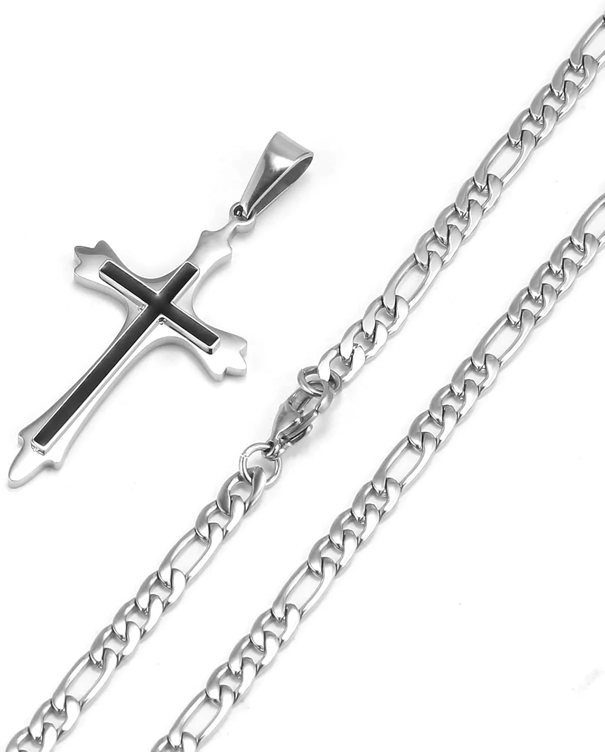 CaptainSteeL Cross Necklace for Men and Women-Gold/Silver Stainless Steel Double layer Cross Pendant Necklace for Men,18-24inchs,Gifts with Flannel Bag