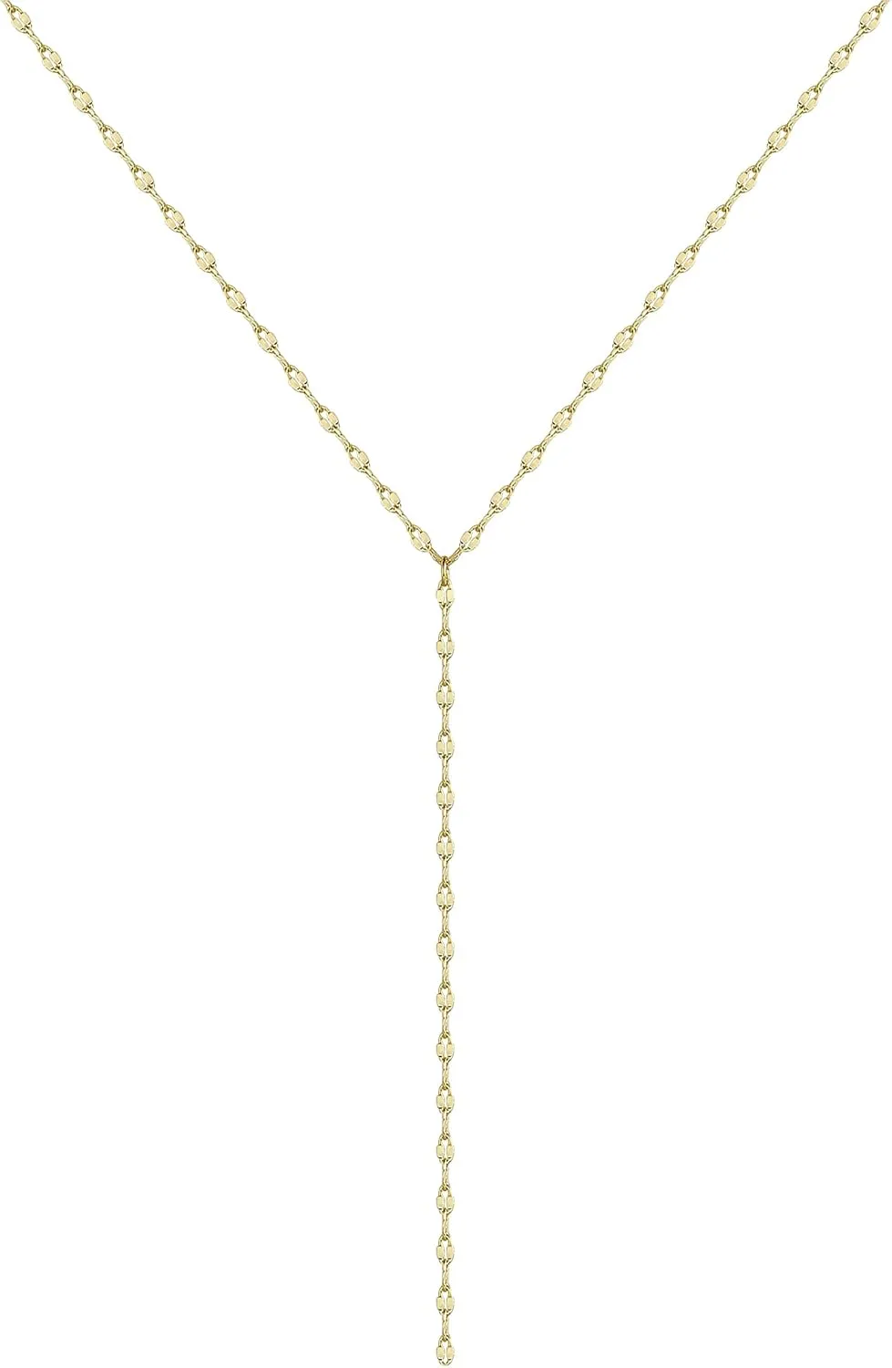 CAROVO Lariat Necklace for Women,Dainty Silver Necklace 14k Gold Plated Diamond Lariat Y-Shaped Long Drop Necklaces Lip Sparkle Dot Chain Bead Necklace Jewelry for Gifts