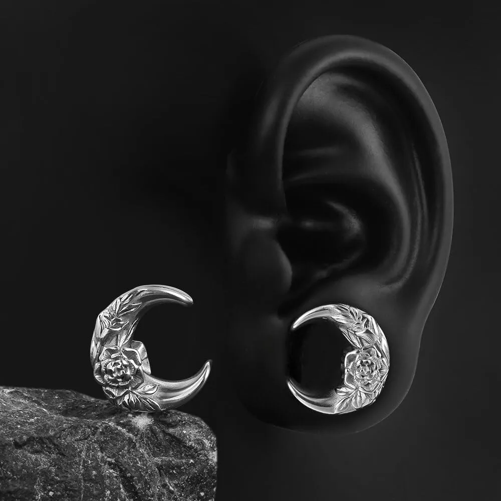 Casvort 2 PCS Hypoallergenic 316 Stainless Steel 0G-1" Hot Moon Flower Saddle Hangers Plugs Unique Saddle Gauges Ear Plugs Expander Stretcher Ear Tunnels Body Piercing Jewelry