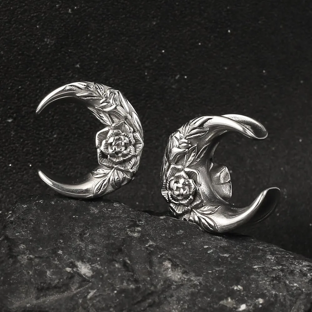 Casvort 2 PCS Hypoallergenic 316 Stainless Steel 0G-1" Hot Moon Flower Saddle Hangers Plugs Unique Saddle Gauges Ear Plugs Expander Stretcher Ear Tunnels Body Piercing Jewelry