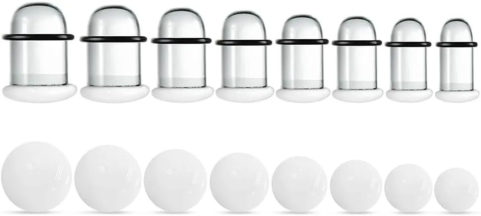 Casvort Unique 0.5mm Increments 14G-00g Comfy Pain-free Single Flare Glass Dead Stretching Plugs, Hypoallergenic Body Piercing Tapers, Pierced Ear Lobe Stretching Kits.