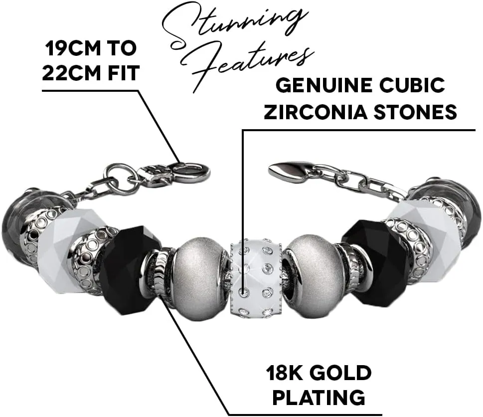 Cate & Chloe Aurora 18k White Gold Beaded Bracelet with Crystals, Beautiful Bangle Charm Bracelet, Sparkle Silver Beads Charm Bracelet for Women, Friendship Bracelets