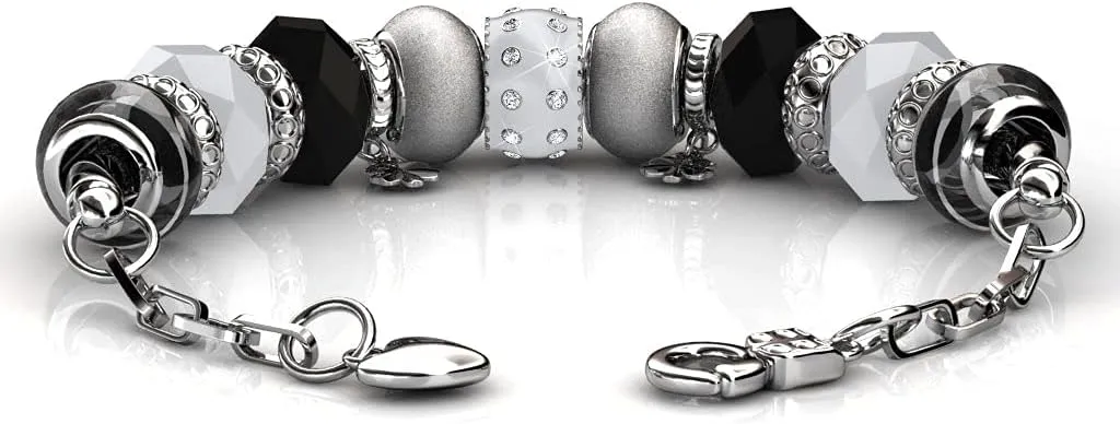 Cate & Chloe Aurora 18k White Gold Beaded Bracelet with Crystals, Beautiful Bangle Charm Bracelet, Sparkle Silver Beads Charm Bracelet for Women, Friendship Bracelets