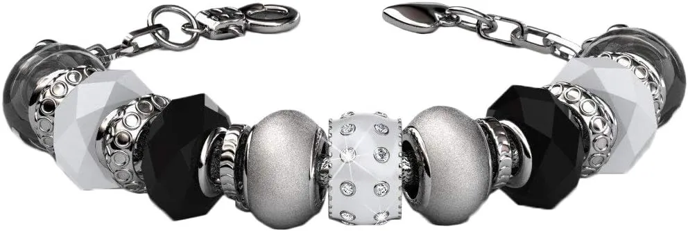 Cate & Chloe Aurora 18k White Gold Beaded Bracelet with Crystals, Beautiful Bangle Charm Bracelet, Sparkle Silver Beads Charm Bracelet for Women, Friendship Bracelets